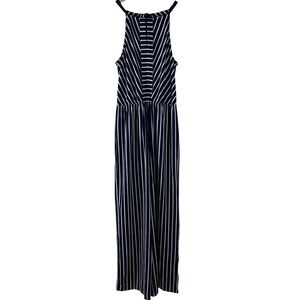Monteau Los Angeles Womens Navy White Striped Halter Wide Leg Jumpsuit Size M